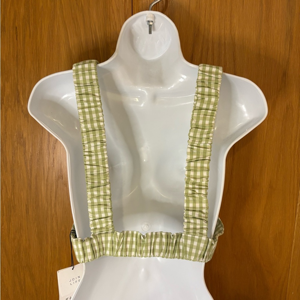 Zara Gingham Crop Top Open Back Size M NWT - Picture 5 of 7